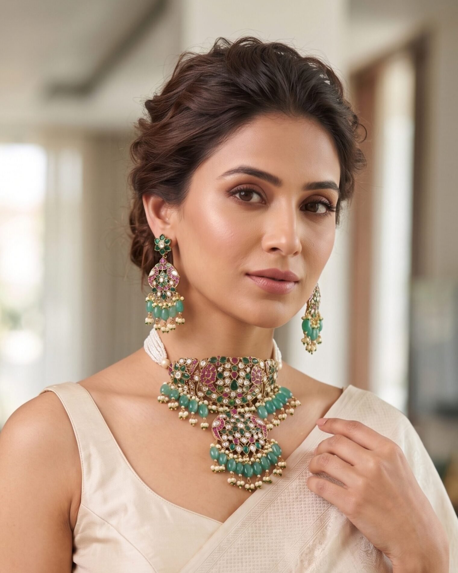 Blue Beaded Designer Necklace Set