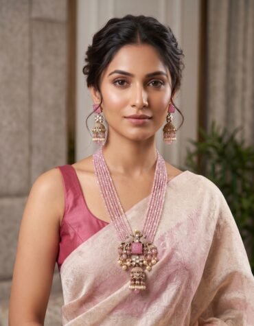 Pink Beaded Peacock Necklace Set