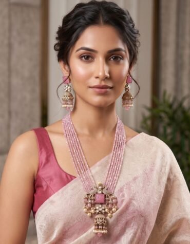 Pink Beaded Peacock Necklace Set