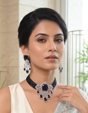 Blue Beaded Designer Necklace Set
