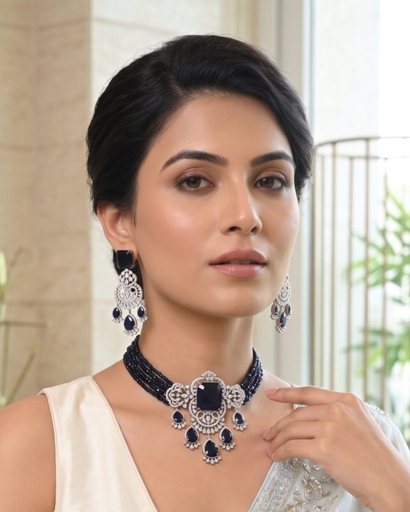 Blue Beaded Designer Necklace Set