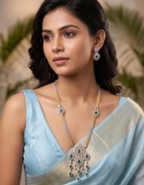 Dual Tone Green Stone Necklace Set