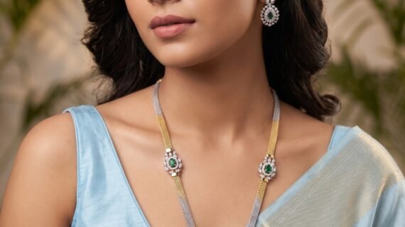 Dual Tone Green Stone Necklace Set