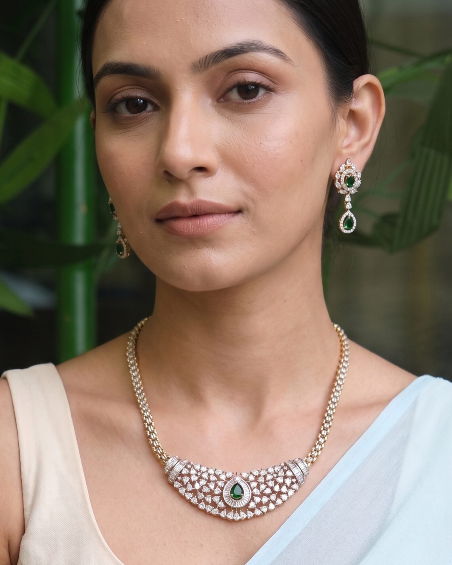 Classic Stone Necklace Set with Pendant