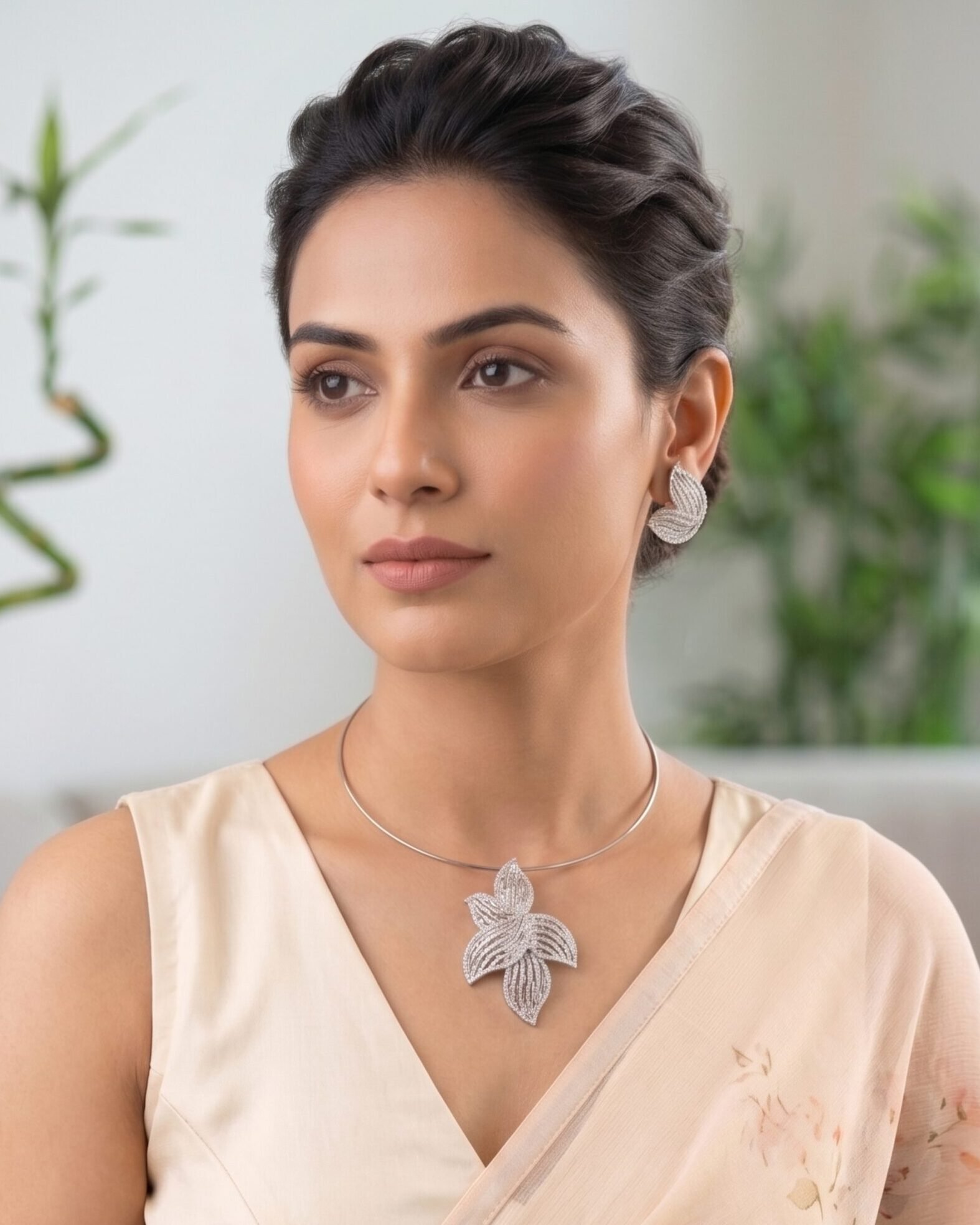 Elegant Leaf Design Pendant Set