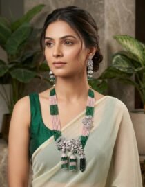 Designer Beaded Necklace Set with Floral Pendant