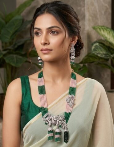 Designer Beaded Necklace Set with Floral Pendant