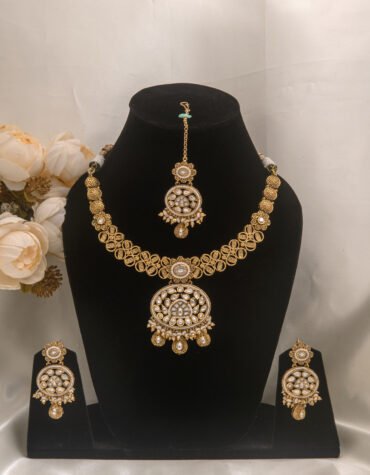 rajwadi necklace set with maang tikka antique gold bridal set