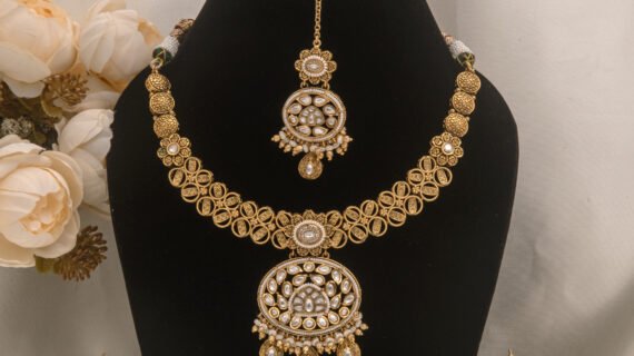rajwadi necklace set with maang tikka antique gold bridal set