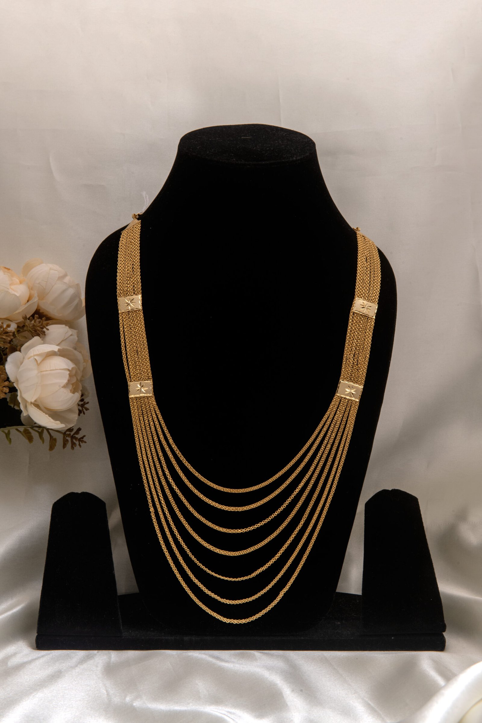 24 Carat Gold Polish Premium Eight Strands Long Layered Necklace