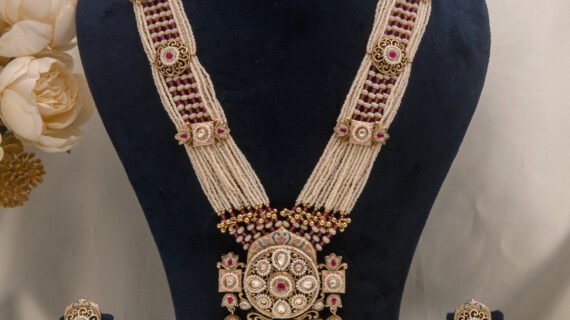 22kt Gold Polish Rajwadi Moti Long Rani Haar Set with Earrings