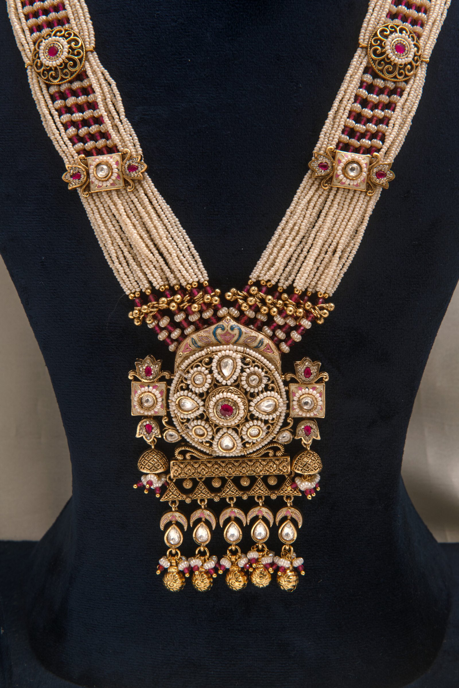 22kt Gold Polish Rajwadi Moti Long Rani Haar Set with Earrings - Image 6