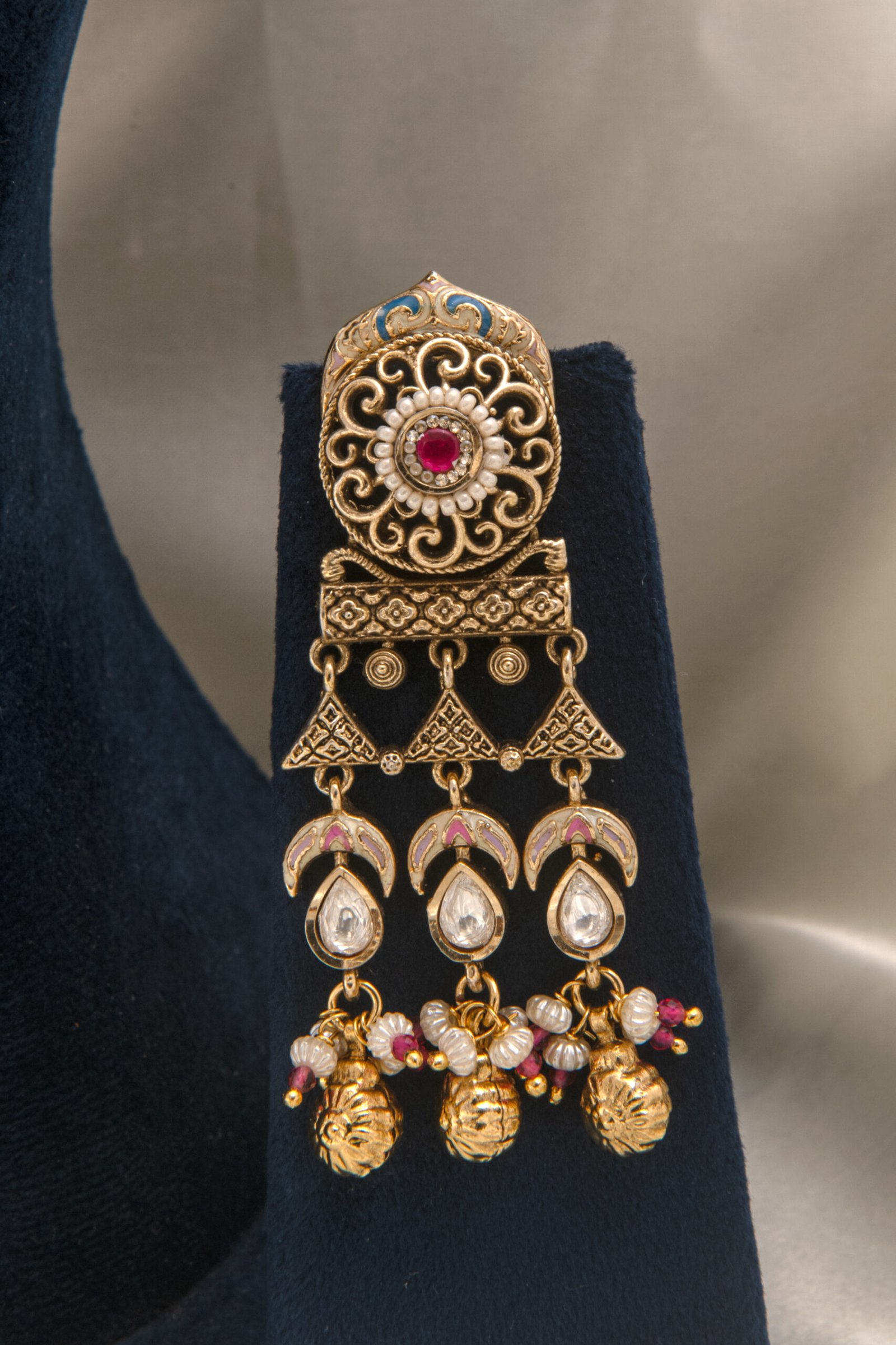 22kt Gold Polish Rajwadi Moti Long Rani Haar Set with Earrings - Image 5