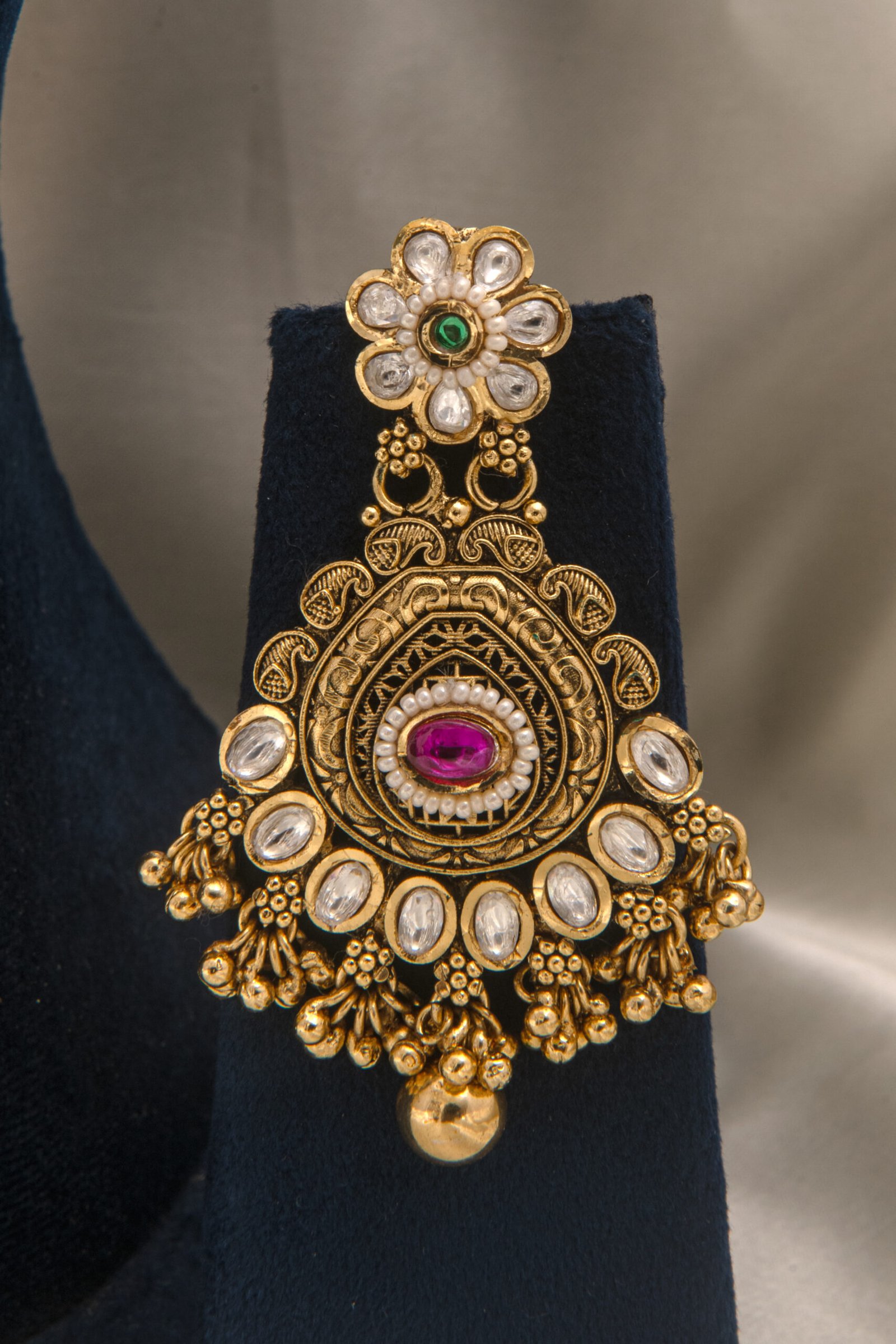 24 Carat Gold Polish Royal Rajwadi Rani Haar Long Necklace Set with Earrings - Image 2