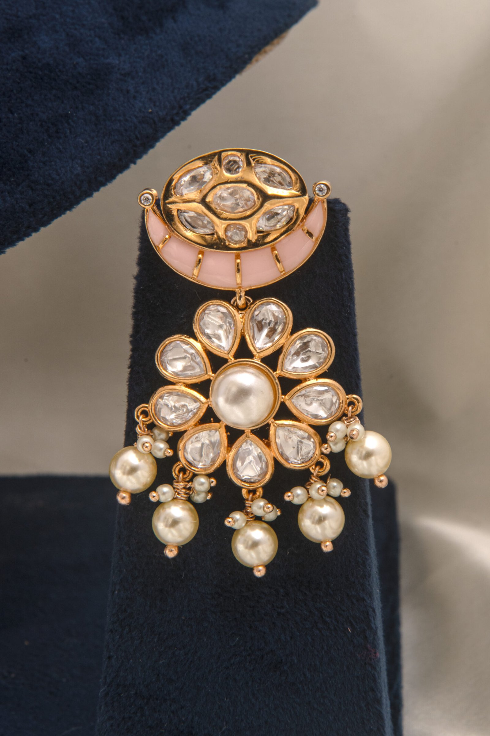 Rajwadi Kundan Polki Chokar Set-22kt Antique Gold Plated with Pearl Drops - Image 2
