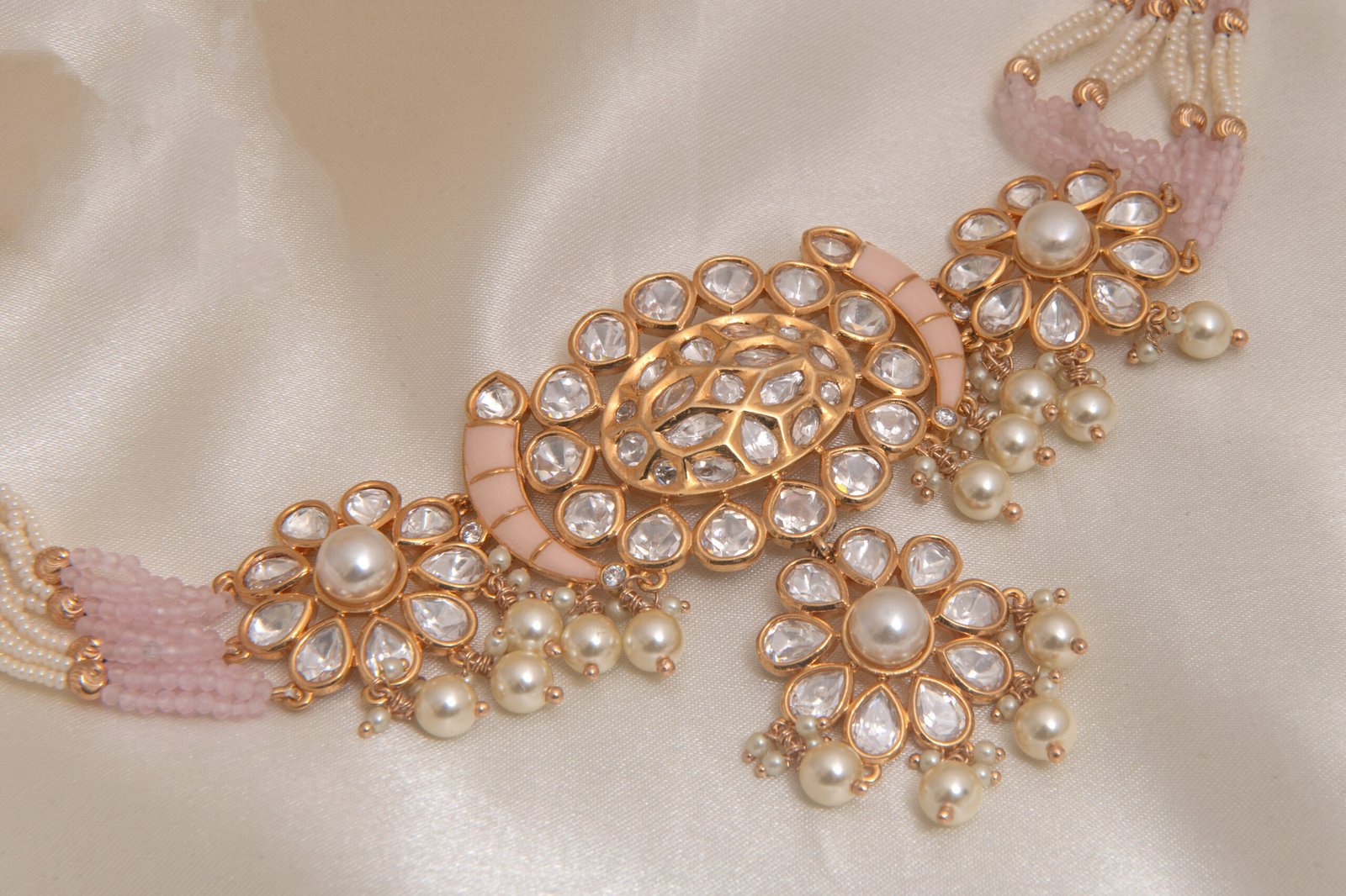 Rajwadi Kundan Polki Chokar Set-22kt Antique Gold Plated with Pearl Drops - Image 4