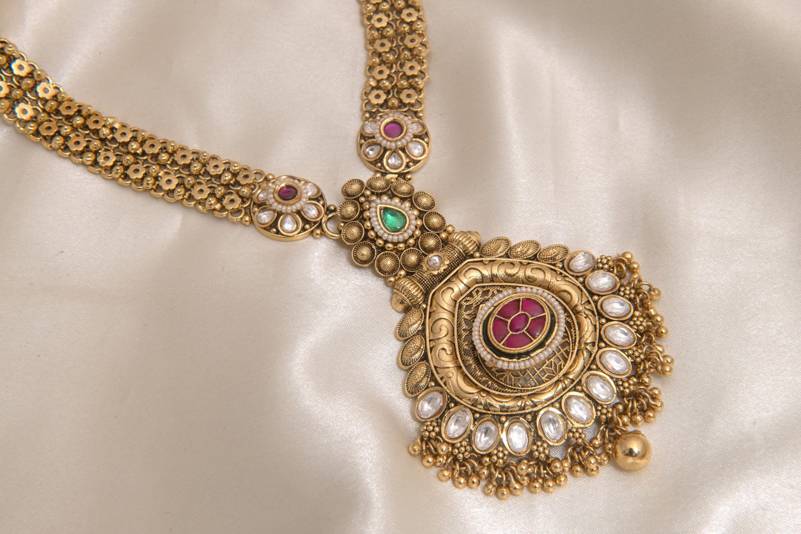 24 Carat Gold Polish Royal Rajwadi Rani Haar Long Necklace Set with Earrings - Image 4