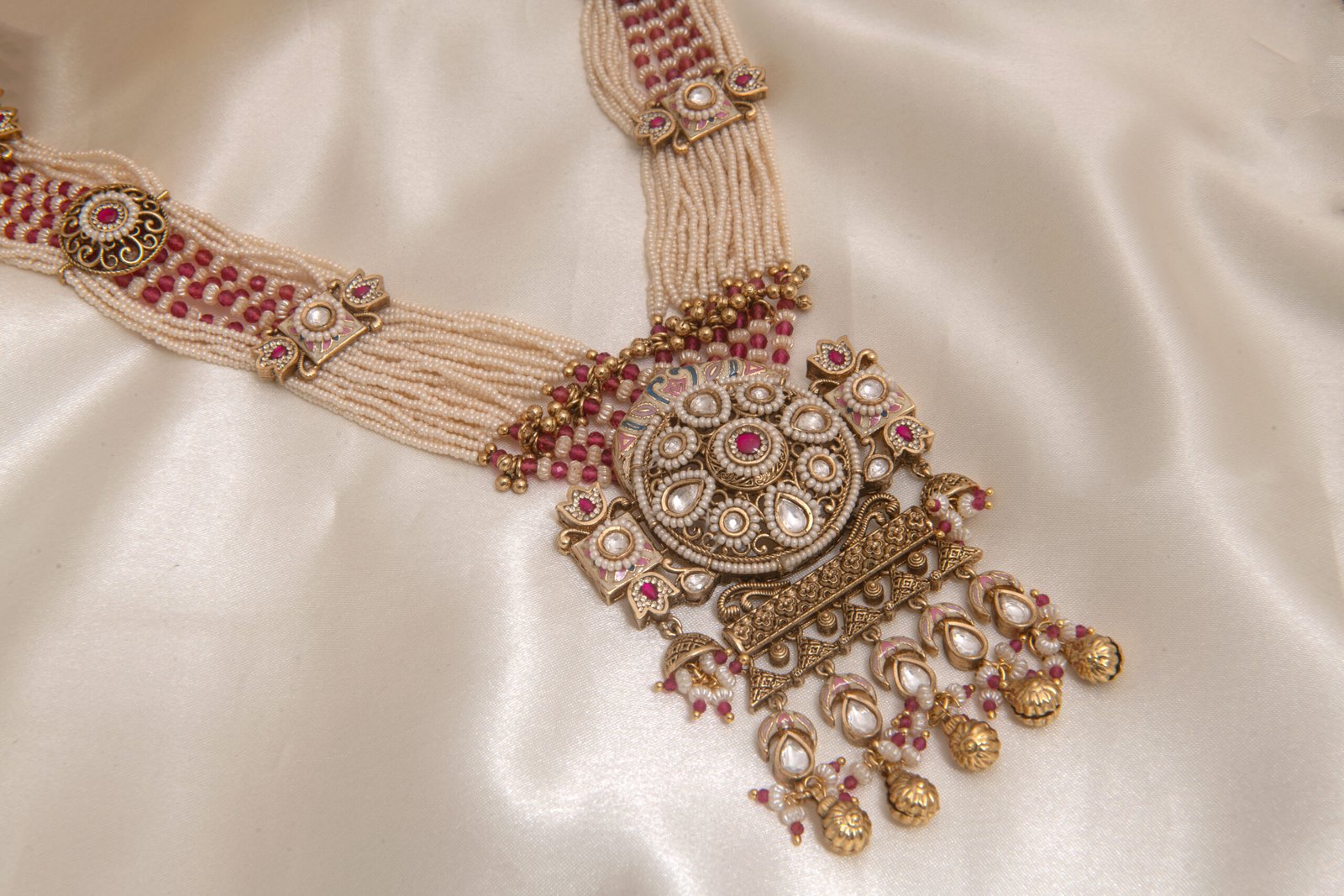 22kt Gold Polish Rajwadi Moti Long Rani Haar Set with Earrings - Image 2